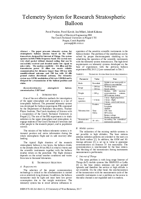 (PDF) Telemetry system for research stratospheric balloon