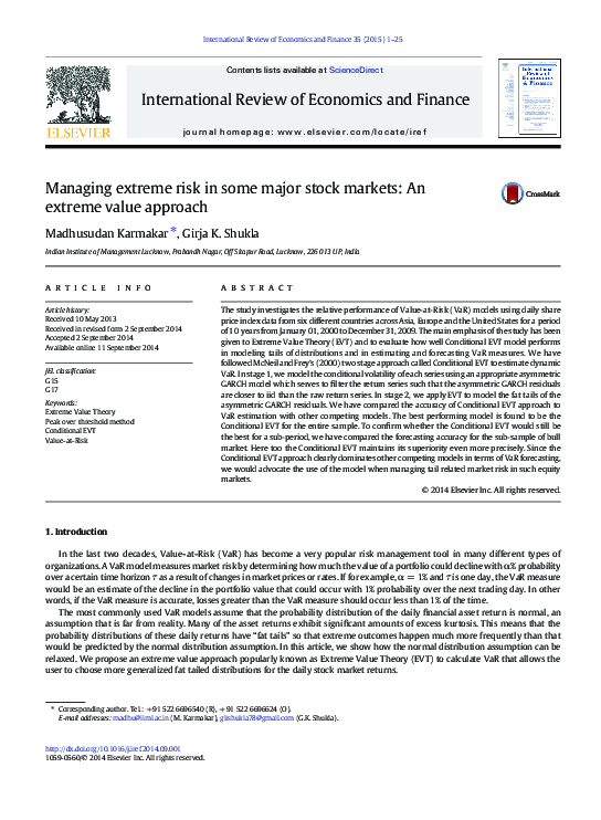 (PDF) Managing extreme risk in some major stock markets: An extreme ...