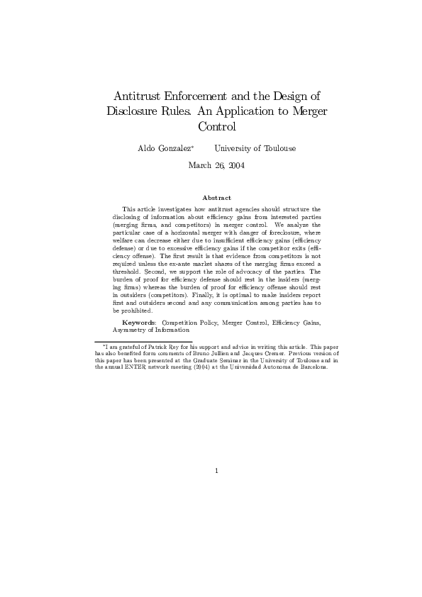 (PDF) Antitrust Enforcement and the Design of Disclosure Rules. An ...