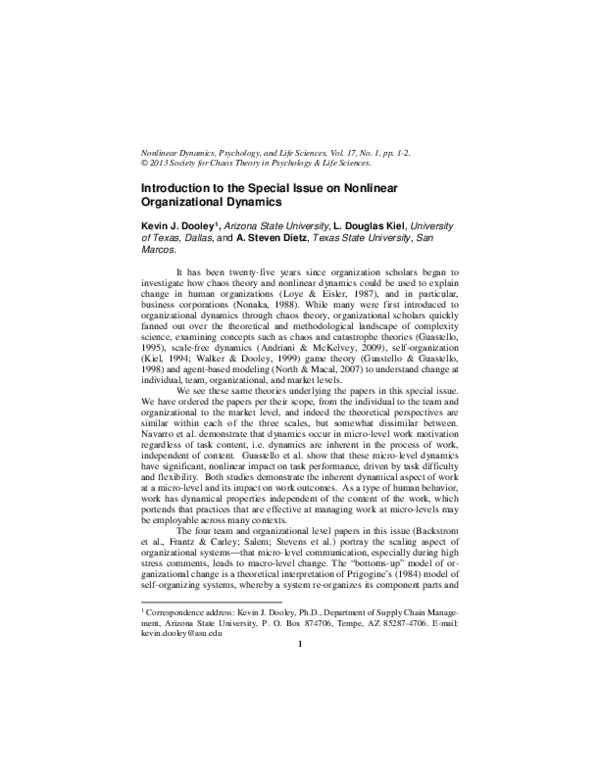 (PDF) Introduction to the special issue on nonlinear organizational ...