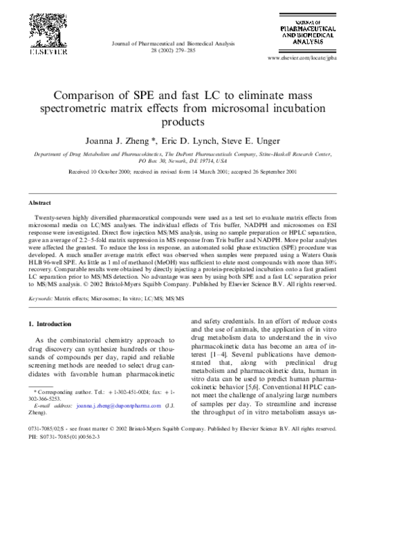 (PDF) Comparison of SPE and fast LC to eliminate mass spectrometric ...