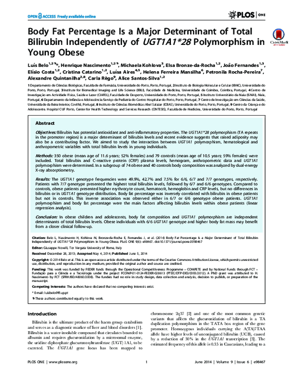 (PDF) Body Fat Percentage Is a Major Determinant of Total Bilirubin ...
