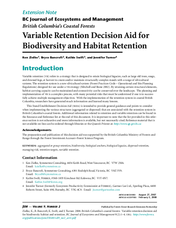 (PDF) British Columbia's Coastal Forests Variable Retention Decision ...