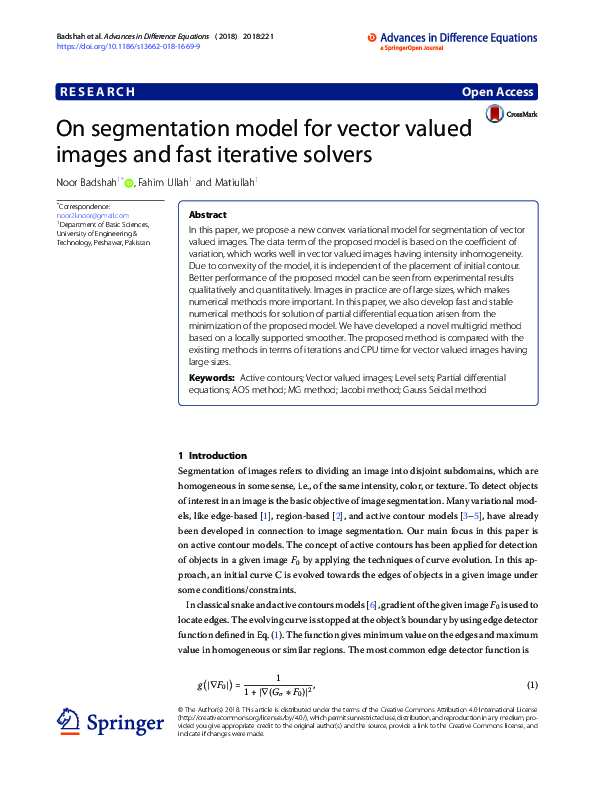 (PDF) On segmentation model for vector valued images and fast iterative ...