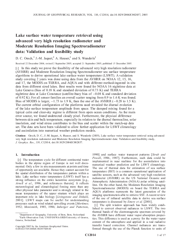 (PDF) Lake surface water temperature retrieval using advanced very high ...