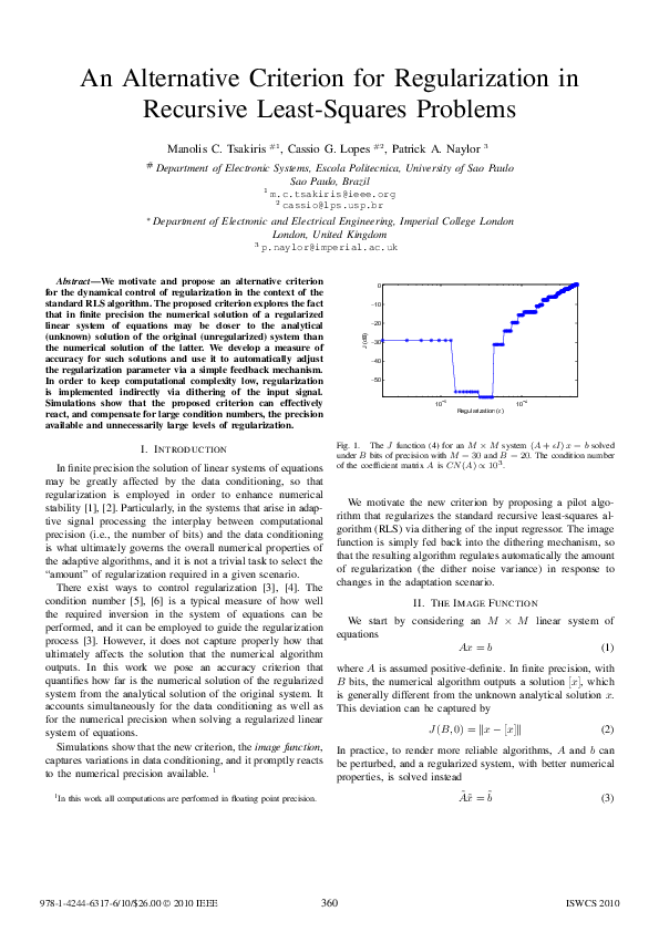 (PDF) An alternative criterion for regularization in Recursive Least ...