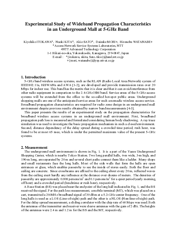 (PDF) Experimental Study of Wideband Propagation Characteristics in an ...