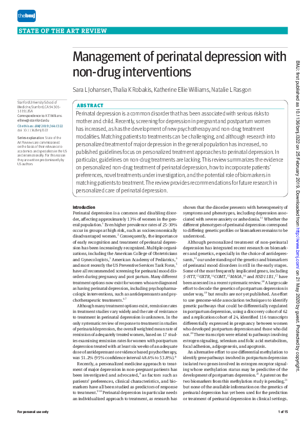 (PDF) Management of perinatal depression with non-drug interventions