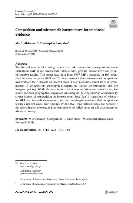 (PDF) Competition and microcredit interest rates: international ...