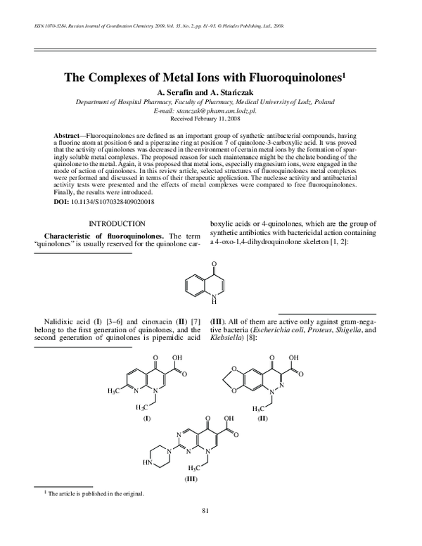 (PDF) The complexes of metal ions with fluoroquinolones