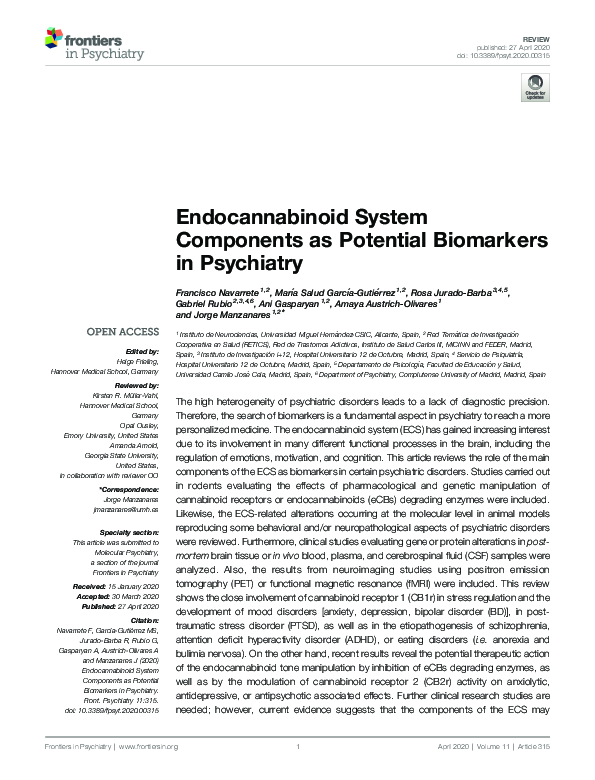 (PDF) Endocannabinoid System Components as Potential Biomarkers in ...