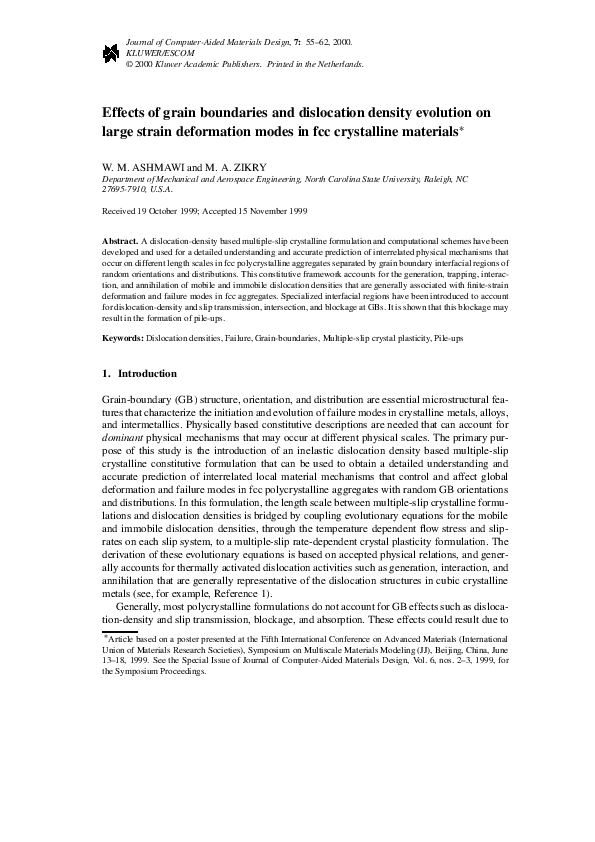(PDF) Effects of grain boundaries and dislocation density evolution on ...