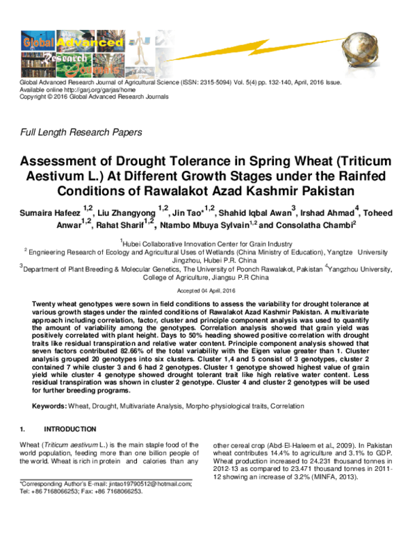 (PDF) Assessment of Drought Tolerance in Spring Wheat (Triticum ...