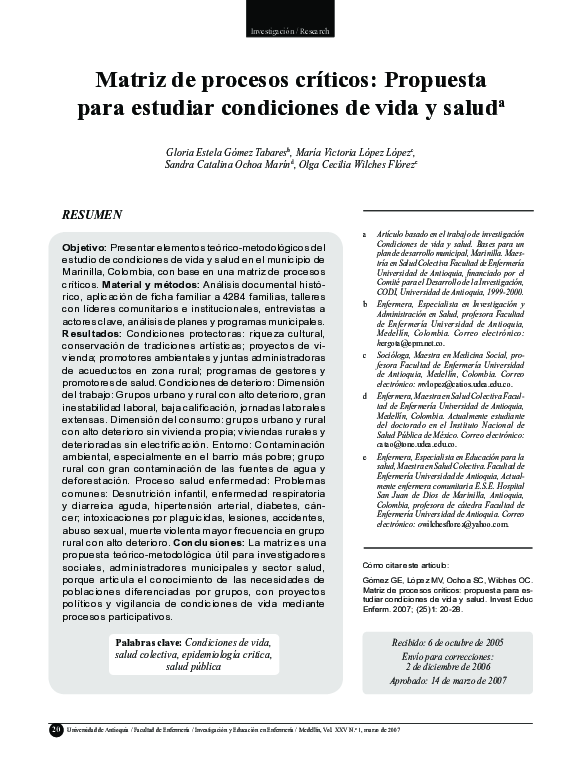 (PDF) Matriz de procesos críticos: propuesta para estudiar condiciones ...