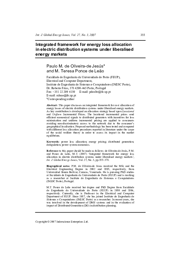 (PDF) Integrated framework for energy loss allocation in electric ...