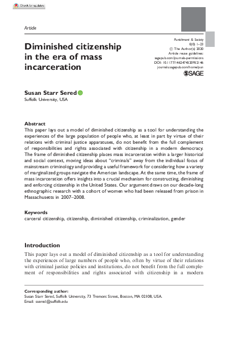 (PDF) Diminished citizenship in the era of mass incarceration