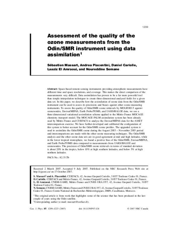 (PDF) Assessment of the quality of the ozone measurements from the Odin ...