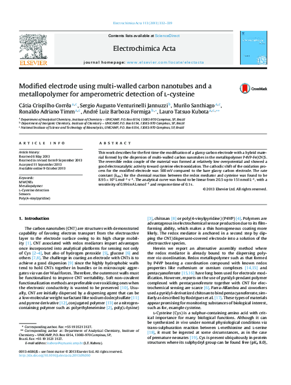 (PDF) Modified electrode using multi-walled carbon nanotubes and a ...