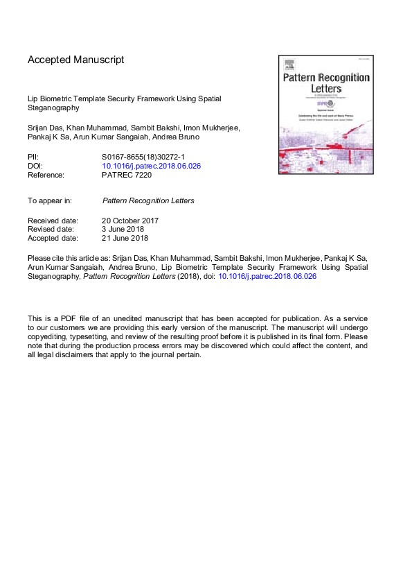 (PDF) Lip biometric template security framework using spatial steganography