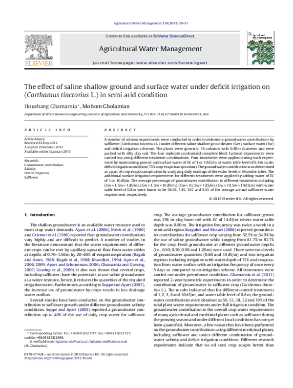 (PDF) The effect of saline shallow ground and surface water under ...