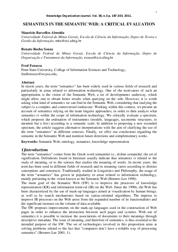 (PDF) Semantics in the Semantic Web: A Critical Evaluation