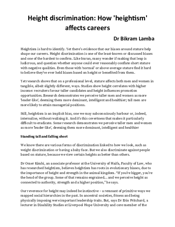 (DOC) Height discrimination: How 'heightism' affects careers