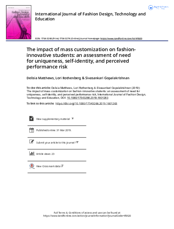 (PDF) The impact of mass customization on fashion-innovative students ...