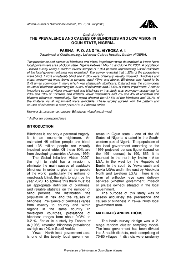 (PDF) Prevalence and causes of blindness and low vision in TimorLeste