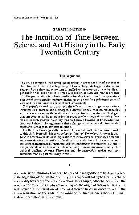 (PDF) The Intuition of Time Between Science and Art History in the ...