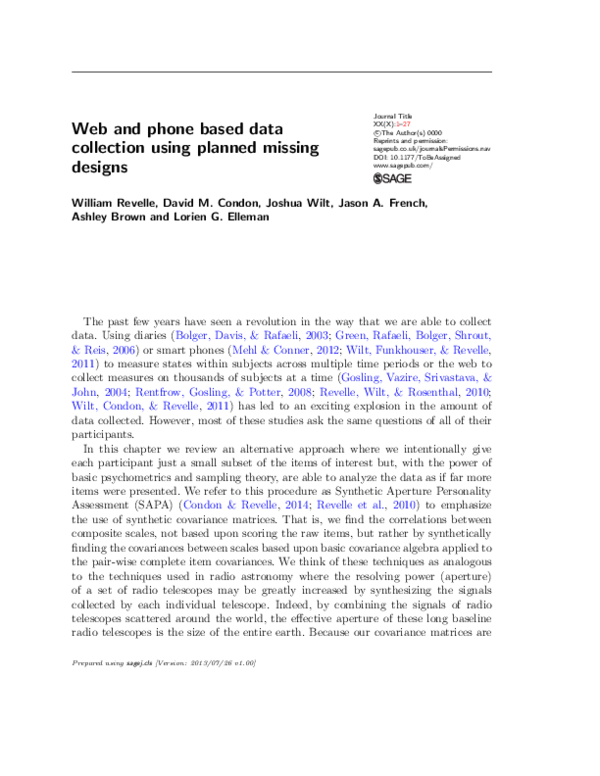 (PDF) Web- and Phone-based Data Collection using Planned Missing Designs