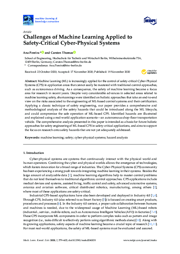 (PDF) Challenges of Machine Learning Applied to Safety-Critical Cyber ...