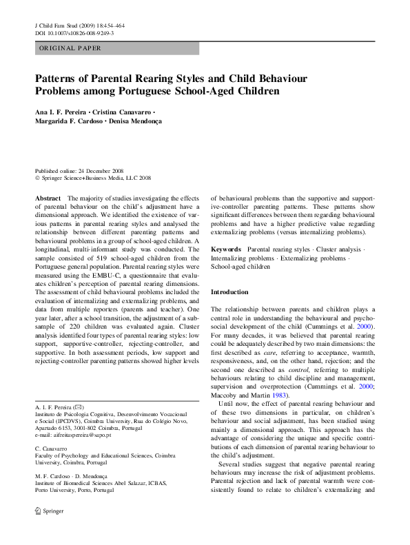 (PDF) Patterns of Parental Rearing Styles and Child Behaviour Problems ...