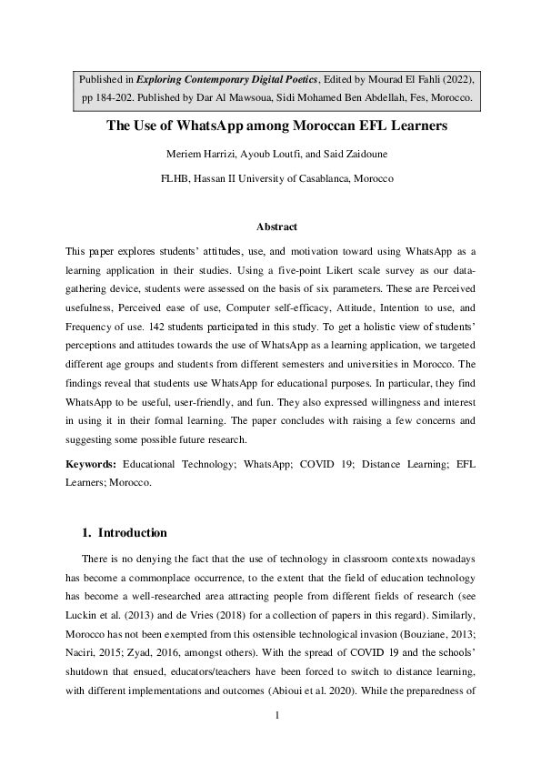 (PDF) The Use of WhatsApp among Moroccan EFL Learners