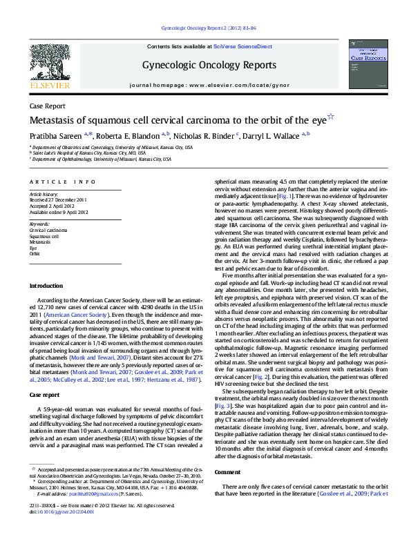 (PDF) Metastasis of squamous cell cervical carcinoma to the orbit of ...