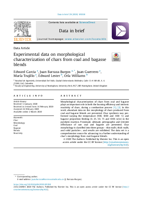 (PDF) Experimental data on morphological characterization of chars from ...