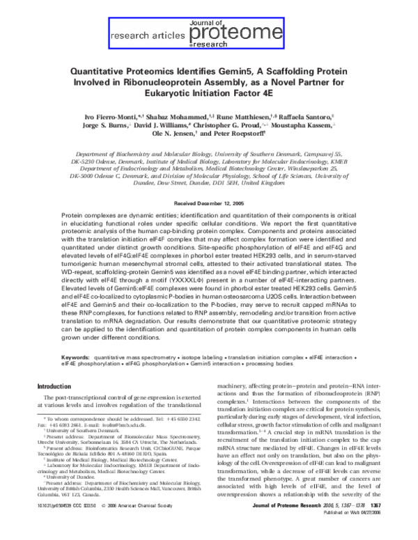 (PDF) Quantitative Proteomics Identifies Gemin5, A Scaffolding Protein ...