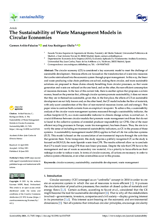 (PDF) The Sustainability of Waste Management Models in Circular Economies