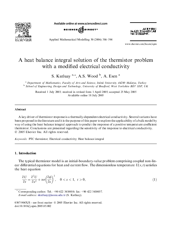 (PDF) A heat balance integral solution of the thermistor problem with a ...