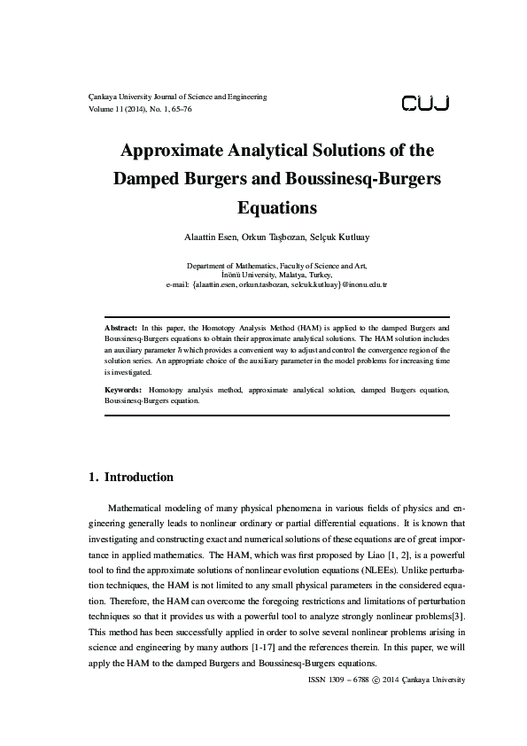 (PDF) Approximate Analytical Solutions of the Damped Burgers and ...