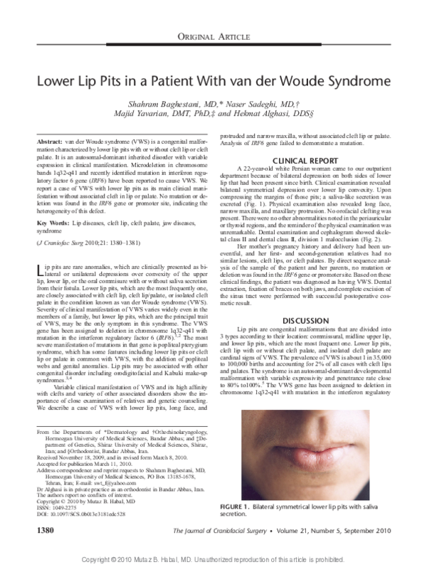(PDF) Lower Lip Pits in a Patient With van der Woude Syndrome