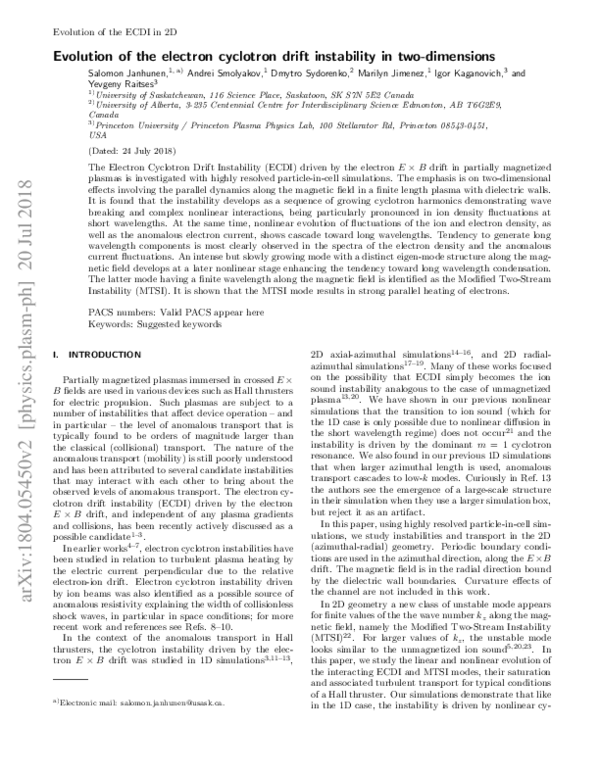 (PDF) Evolution of the electron cyclotron drift instability in two ...