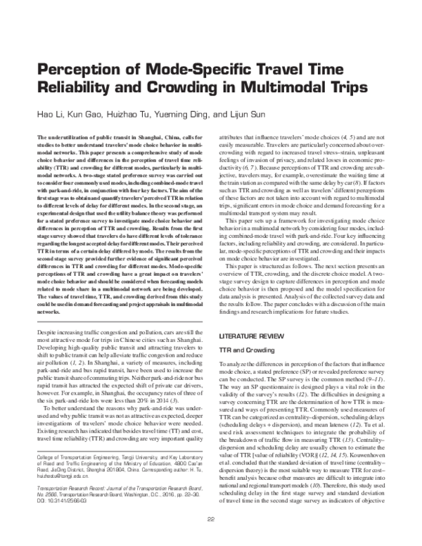 (PDF) Perception of Mode-Specific Travel Time Reliability and Crowding ...