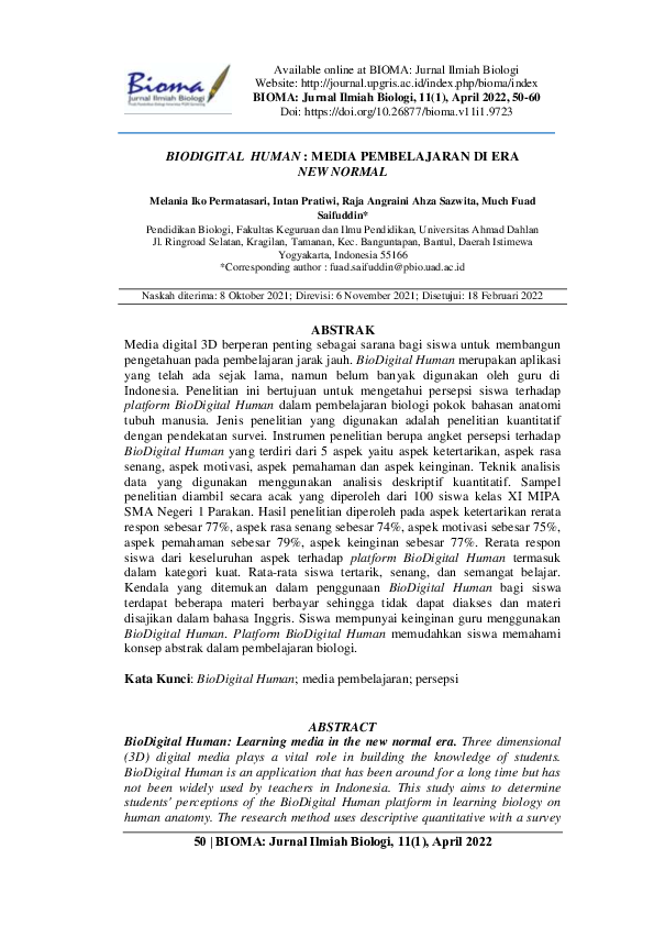 (PDF) BioDigital human: Media pembelajaran di era new normal