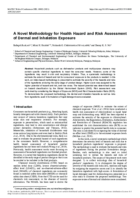 (PDF) A Novel Methodology for Health Hazard and Risk Assessment of ...