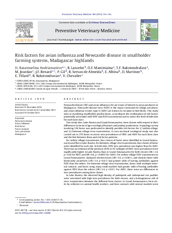 (PDF) Risk factors for avian influenza and Newcastle disease in ...