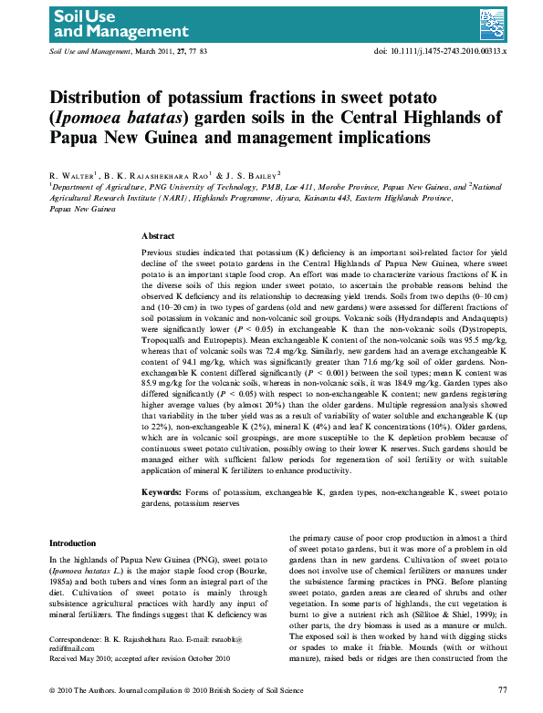 (PDF) Distribution of potassium fractions in sweet potato (Ipomoea ...