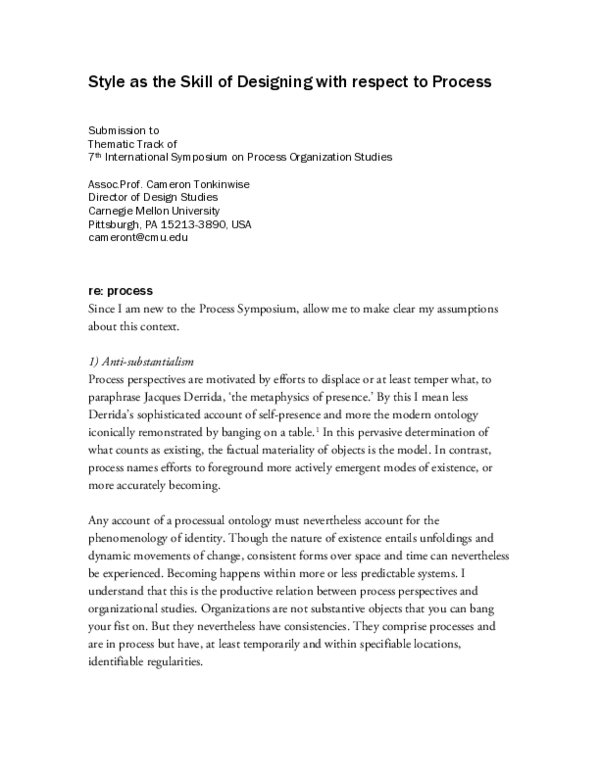 (PDF) Style as the Skill of Designing with respect to Process ...