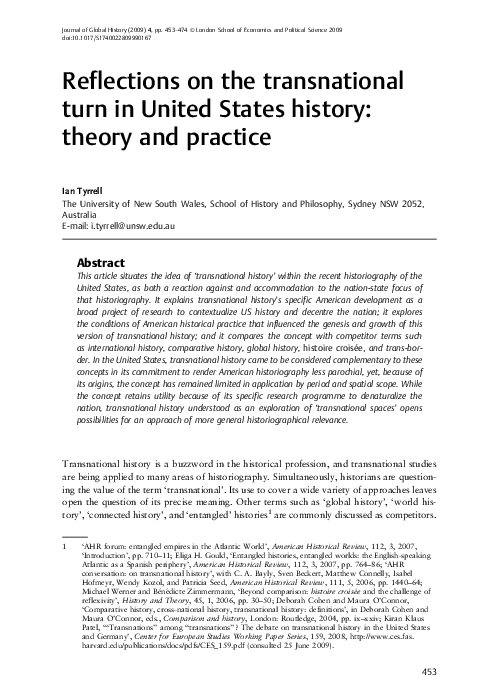(PDF) Reflections on the transnational turn in United States history ...