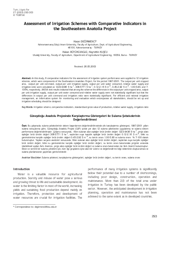 (PDF) Assessment of Irrigation Schemes with Comparative Indicators in ...