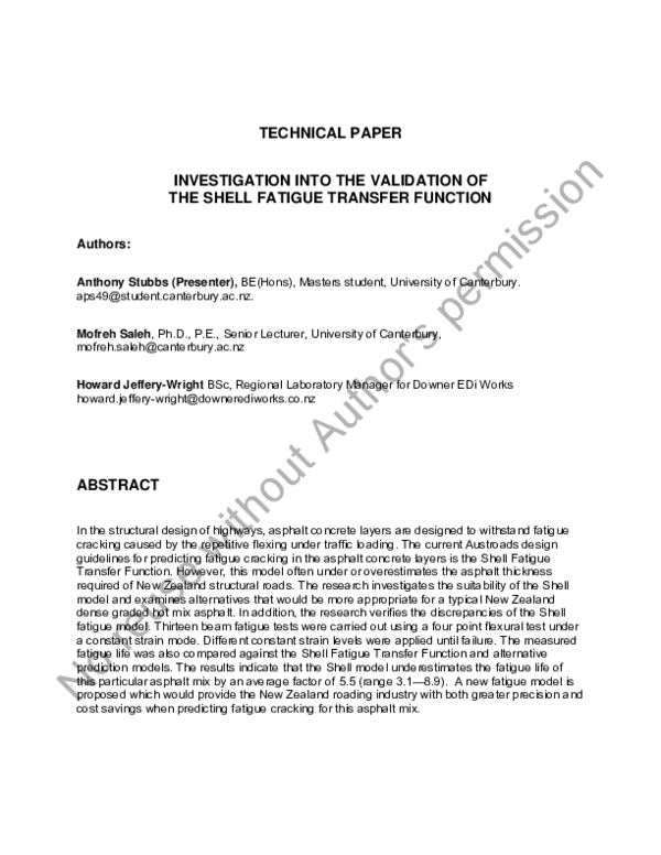 (PDF) Investigation into the Validation of the Shell Fatigue Transfer ...